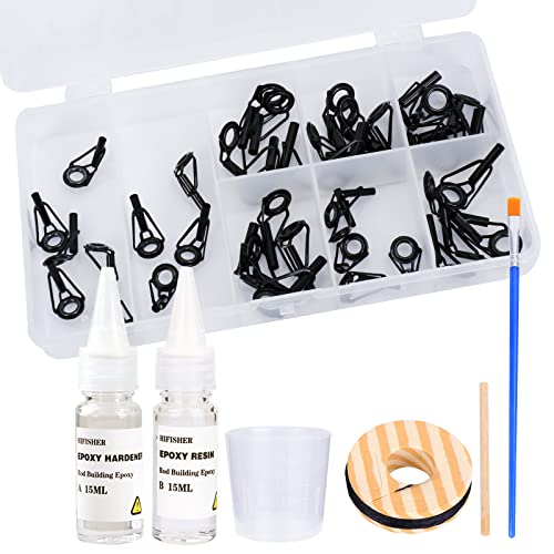 Hifisher Fishing Rod Tip Repair Kit 40pcs 8 Sizes Top Guides,1oz Epoxy