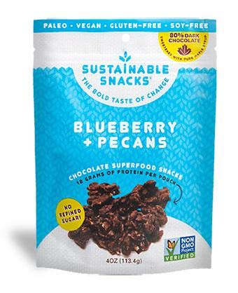 Sustainable Snacks - Plant Based - Vegan, Paleo, Gluten Free, Soy Free and Non GMO for healthy snacking with Fruit, Nuts and 80% Dark Chocolate - No Refined Sugar (Blueberry + Pecan, 1 Bag) image 2