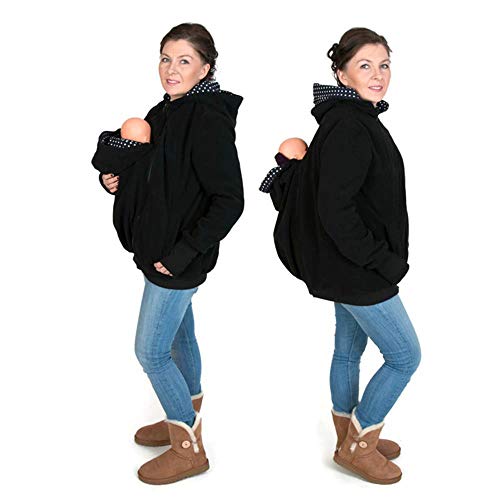 La Mode 3 en 1 Multifonctions Sweat à Capuche Blouson Kangourou Maternité Femme Maman Manteau Porte-bébé Détachable Zip Up,Noir (XXXL) Cover