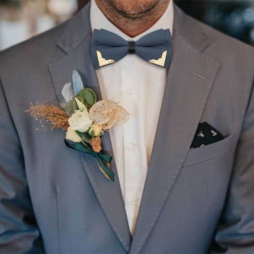 Image of Bow Ties for Men Women Metal Gold Bowtie, Pre Tied Mens Bow Tie Tuxedo Bowties Men for Prom Wedding Party