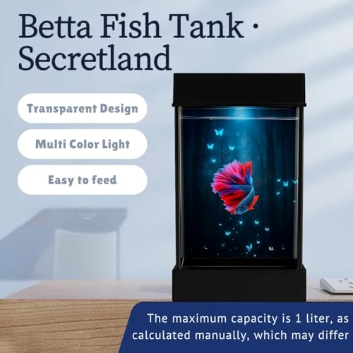 Image of VAYINATO Transparent Narrow Acyrlic Betta Fish Tank (Black) with Multi Color Changing USB LED Light | Easy to Clean and Maintain | Mini Portable Fish Tank (1 Liter Capacity)