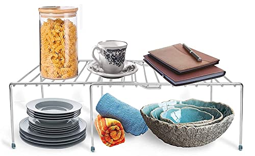 Image of Space - Saver Multipurpose Expandable Dish Rack Expandable Storage Shelves for Kitchen Cabinets Plate Stand Utensil Rack(Stainless Steel)