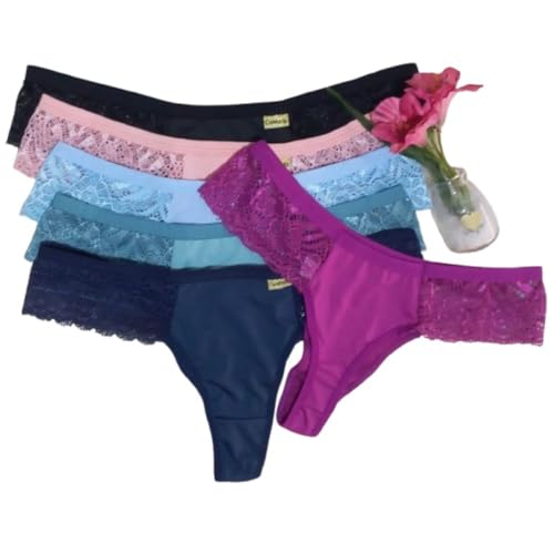 Kit 5 Calcinhas Tanga Maravilha – Laterais de Renda, Sensual e Confortável – Modelo Fio Dental – Alg