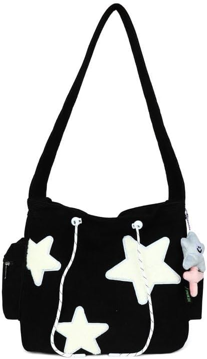 Cute Five-pointed Star Shoulder Bag for Women Canvas Tote Bag Crossbody Purse with Star Pattern Versatile Fashion Handbag