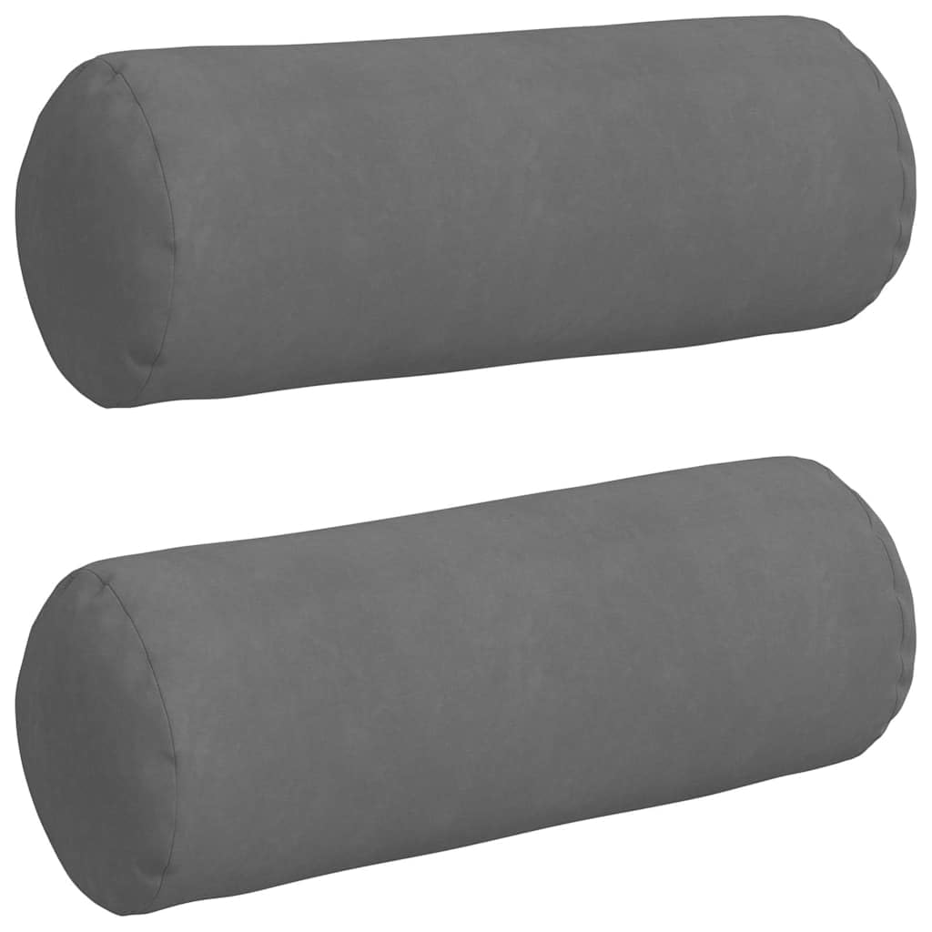 2 cuscini traversini, colore grigio scuro, diametro 25 x 70 cm, morbido tessuto in microfibra con imbottitura in poliestere, sfoderabili per divano, letto, sedia