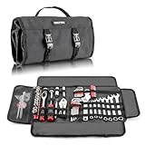 Mofun 64-Piece Motorcycle Tool Kit Universal with Roll Pouch Roadside Travel Wrenches, Ratchet Universal Compatible with Cars Fit Trucks Fit Motorcycles Fit Enduro Dirt Bikes Fit UTVs Fit ATVs, Black