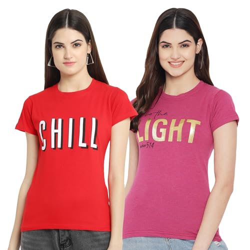 Image of Style Go Women's /Girls Cotton Regular Fit Graphic Stylish Printed Short Sleeves Casual T-Shirt || Trends & Stylish (Pack 2)