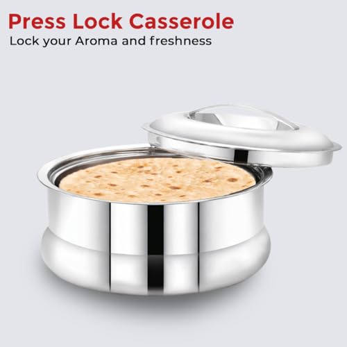 Image of AVIAS Ruby Press Type Stainless Steel 2000ml Casserole | Double Walled PUF Insulated Roti & Chapati Hot Box for Kitchen | Hot case for Rice & Gravy | 2L