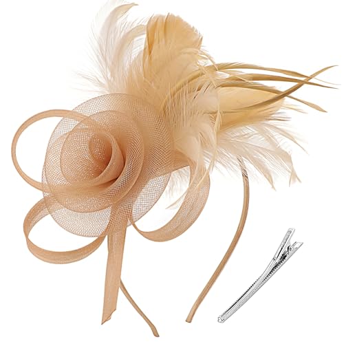 Image of DRESHOW Fascinators Hats for Women Tea Party Fascinator Hats Vintage 50s Headwear Cocktail Wedding Church Derby Hat