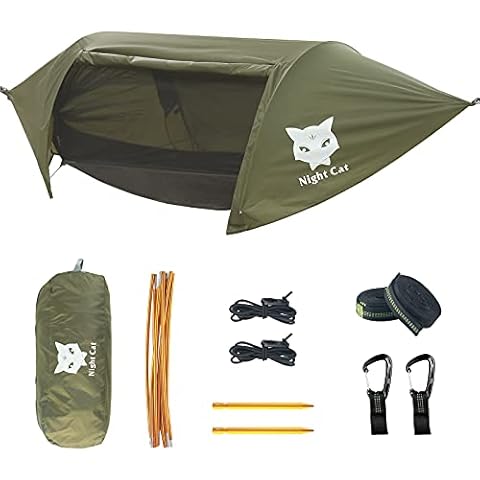 Night Cat Camping Hammock Tent with Mosquito Net and Rain Fly for One Person Waterproof Breathable Portable for Hiking Fishing Outdoors Garden Cover