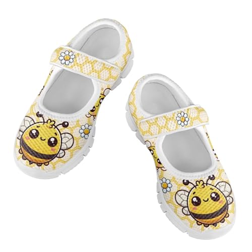 JoyLamoria Cartoon Bee PRNT Girl’s Breathable Walking Shoes Toddler Girls Mary Jane Sneakers Adjustable School Uniform Shoes Lightweight Flat Shoes2
