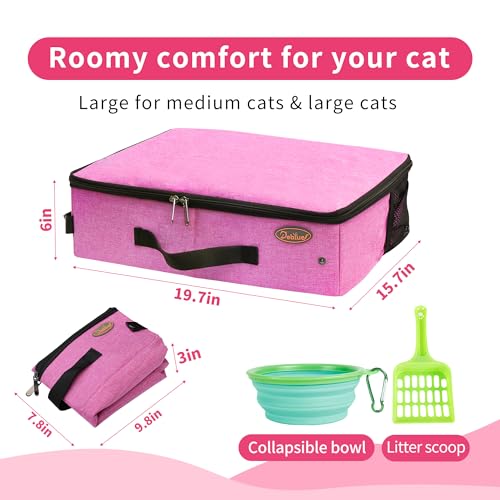 Image of Deblue Portable Cat Travel Litter Box with Lid, Collapsible Waterproof Cat Litter Carrier Box Lightweight Litter Box for Large Traveling Cats, Leak-Proof, Sturdy - Pink L