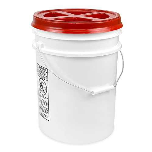 Image of ePackageSupply 5 Gallon Bucket - Food Grade w /Lid BPA-Free, White /Red, 6 | Airtight Gamma Seal Screw-On Lid, Heavy-Duty 90 Mil HDPE Plastic, Food Safe and Durable Container, Bulk Storage, Made in USA