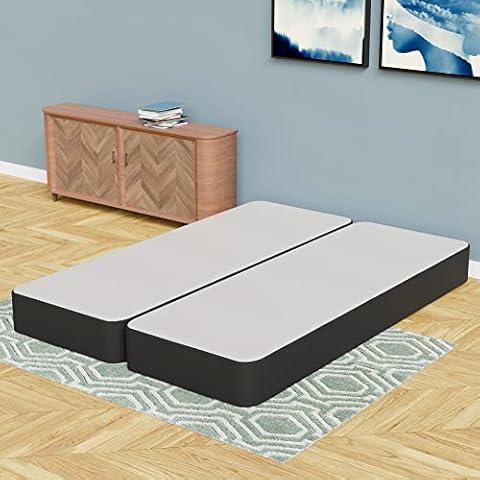 Mattress Solution, 4-Inch Sturdy Box Spring for Mattress Support-Durable and Fully Assembled, Natural Wood Foundation for Full, Black Cover
