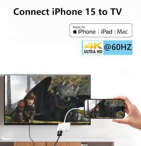 Apple MFi Certified USB-C à HDMI Adaptateur 4K@60Hz pour iPhone 16 15 MacBook Pro Air iPad Pro, Numérique AV HDMI 2.0 Compatible avec Samsung Galaxy S24