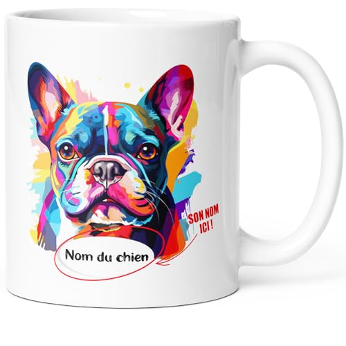 Luigi Collection Mug Chien Bouledogue Français Tasse Message drôle Personnalisé Prénom. Idée Cadeau Original Ami Femme Homme Collègue Enfant Race Animaux Pour Anniversaire Noël St Valentin.