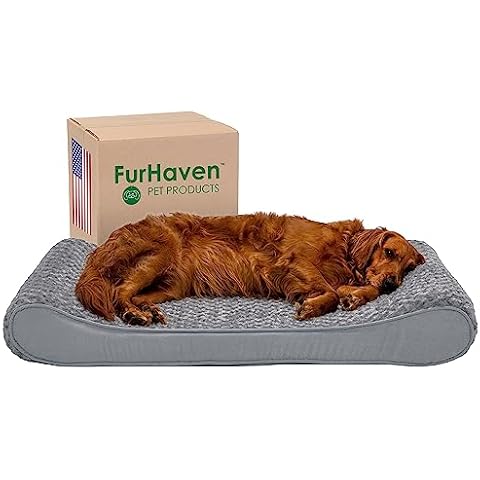 Furhaven Orthopedic Dog Bed for Large Dogs w/ Removable Washable Cover, For Dogs Up to 75 lbs - Ultra Plush Faux Fur & Suede Luxe Lounger Contour Mattress - Gray, Jumbo/XL Cover