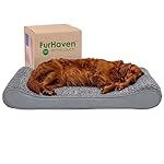 Furhaven Orthopedic Dog Bed for Large Dogs w/ Removable Washable Cover, For Dogs Up to 75 lbs - Ultra Plush Faux Fur & Suede Luxe Lounger Contour Mattress - Gray, Jumbo/XL