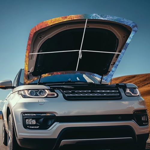Image of Car Hood Cover Protector, A Washable Automotive Accessory with Flaming Tiger Design for Car Front Hoods
