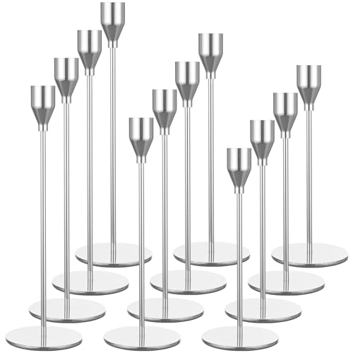 Set mit 12 silbernen Kerzenhaltern französische Kerzenhalter für Spitzkerzen Kerzenhalter passend für 3/4 Zoll Dicke Kerzen Kerzenhalter für Hochzeit Party Heim Abendessen bei Kerzenschein
