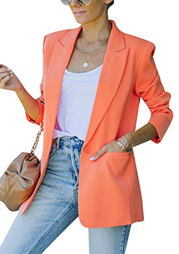 TYQQU Women's Lapel Collar Lightweight Jacket Open Front Casual Solid Color Blazers Work Office Cardigans