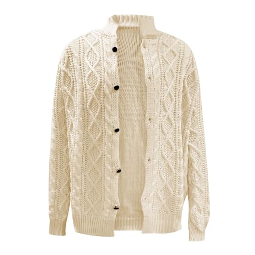 Mens Cardigan Sweaters with Buttons Men's Shawl Collar Cardigan Sweaters Cable Knitted Sweater with Button Acrylic M-4XL3