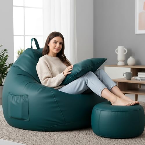 Image of KAM'S LIEU 5XL Bean Bag Combo with Footrest & Cushion | Filled with High Density EPS Beans | Comfortable Sofa for Living Room & Bedroom | 6 Months Warranty, Color- (Teal, 5XL, Classic)