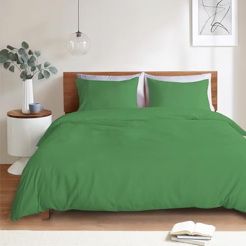 Image of Mejoroom Green Duvet Cover Queen Size - Queen Duvet Cover Set - Soft and Breathable Comforter Cover with Zipper Closure, 3Pieces, 1 Duvet Cover (90x90) and 2 Pillow Cases(20x26)