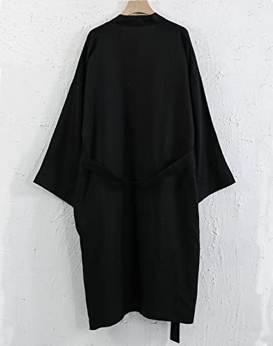 Image of Amazhiyu Womens Pure Linen Mid Length Kimono Robes Lightweight Long Sleeve Bathrobe