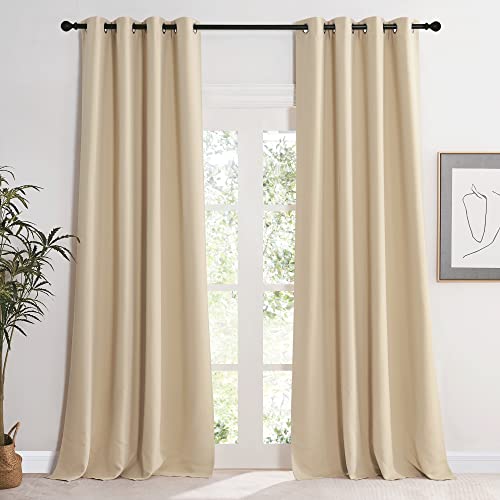 KGORGE Rideau Beige Occultant - Rideau Isolation Thermique Anti Chaleur, Rideaux pour Enfants Adultes Salon Maison Chambre avec Œillets, Rideau Opaque 2 Pieces, 140x245CM, Blanc