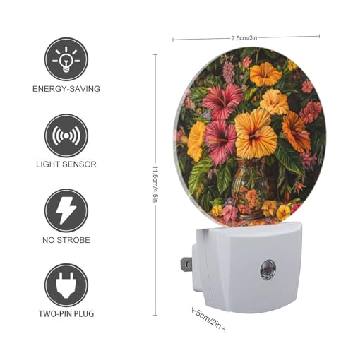 Image of LED Night Lights Lamp with Dusk to Dawn Sensor, Beautiful Vase Filled with Fusoia Flowers Night Light Plug Into Wall for Kids Room, Bedroom, Bathroom, Kitchen, Hallway