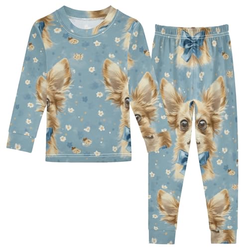 Pajama Sets Long Sleeve Cute Dogs with Flowers Soft Comfy Sleepwear 2 Piece PJS 3-8T