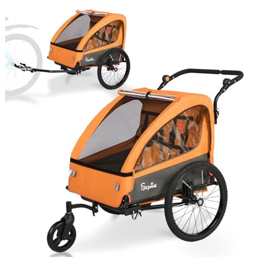 Sepnine 2-in-1 Kids Bike Trailer and Stroller with Suspension – Bike Trailer for 1 to 2 Children, Jogging Function, Foldable, 5-Point Harness, Spacious Storage, with Bug Screen and Weather Shield