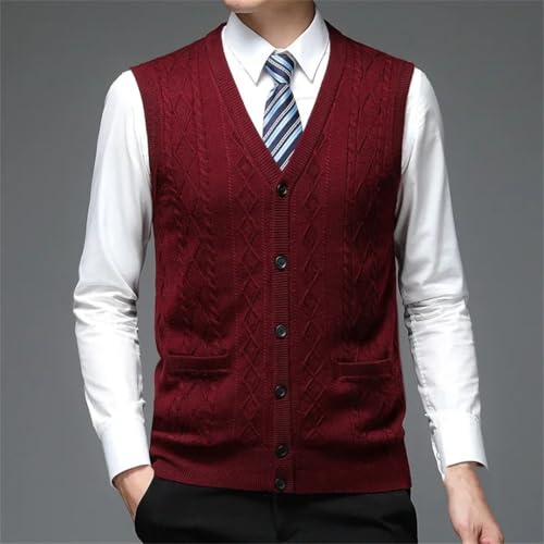 Collarless Single-Breasted Non-Hooded Wool Ordinary Daily Navy Solid Color Spot Men's Sweater Vest4
