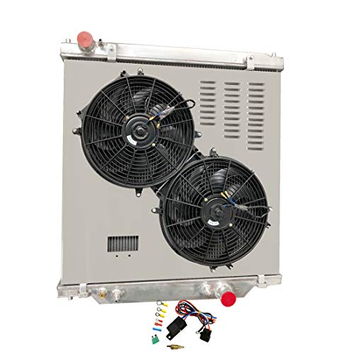 CoolingSky Full Aluminum Radiator +2x12\" Fan W/Shroud Combo &Relay Kit for 2003-2007 Ford Excursion, F250 F350 Super Duty 6.0L Diesel Powerstroke