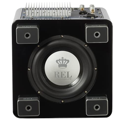 Image of REL T /5x 8-Inch Powered Subwoofer - Compact Sealed Design with Class AB Amplifier, RCA Inputs, and Powerful Bass for HiFi Stereo Systems, Home Theater, and Surround Sound - High Gloss Black Finish