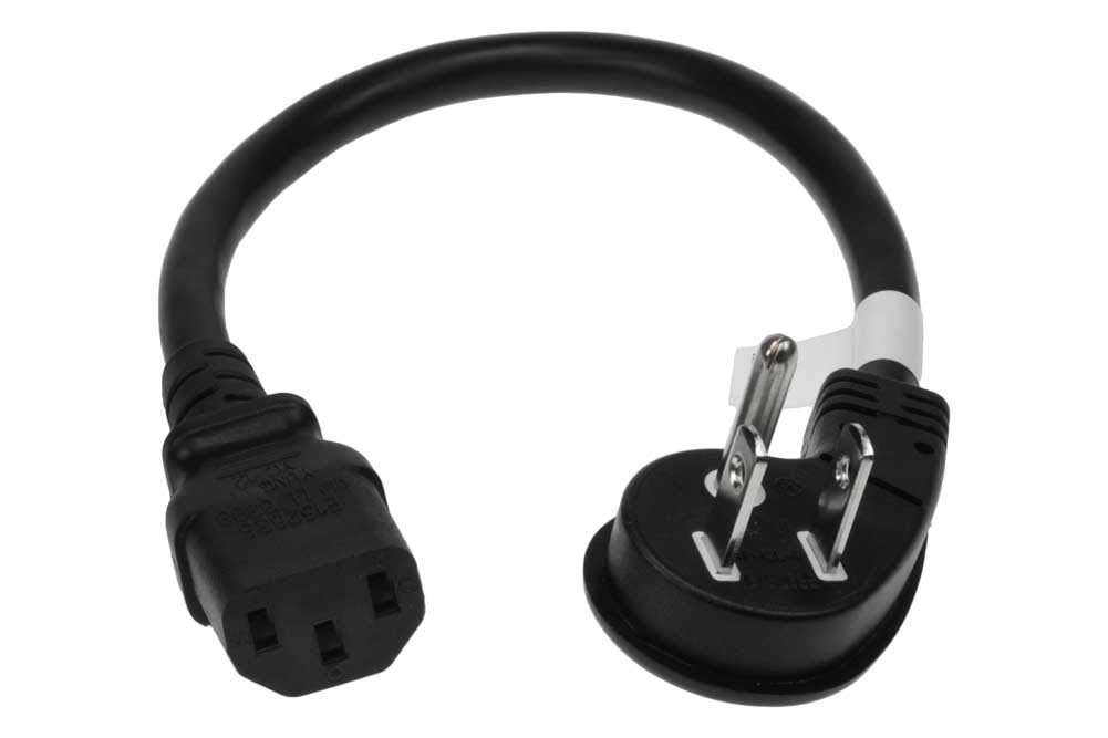 SF Cable 2ft Ultra Low Profile Angle NEMA 5-15P to C13 Power Cord with 18/3 AWG SJT (IEC320 C13 to NEMA 5-15P), 10A, 125V