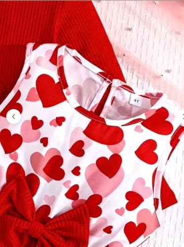 Image of Girls Valentine's Day Outfit Heart Love Print Sweatshirt Kids Girls Clothes Set