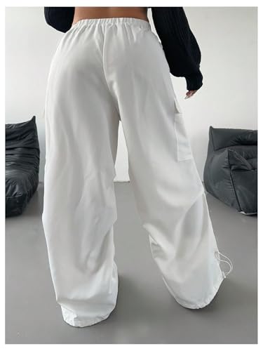 OYOANGLE Women's Plus Size Parachute Pants Elastic Drawstring Waist Wide Leg Cargo Pants Ruched Joggers2