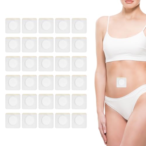30pcs Castor Oil Belly Button Patch, Non-Woven Fabric 2.76x2.76in Castor Oil Cover Pads Good Absorbency Organic Cotton Disposable Self-Adhesive Pack Wrap No Leakage (Oil Not Included)