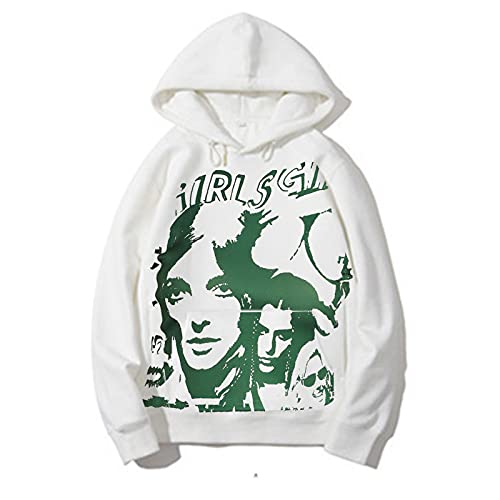 Femmes Visage Portrait Top Y2k Graphique À Manches Longues Sweat À Capuche Casual Pull Surdimensionné des Années 90 E-Girl Streetwear (Green White, Small) Cover
