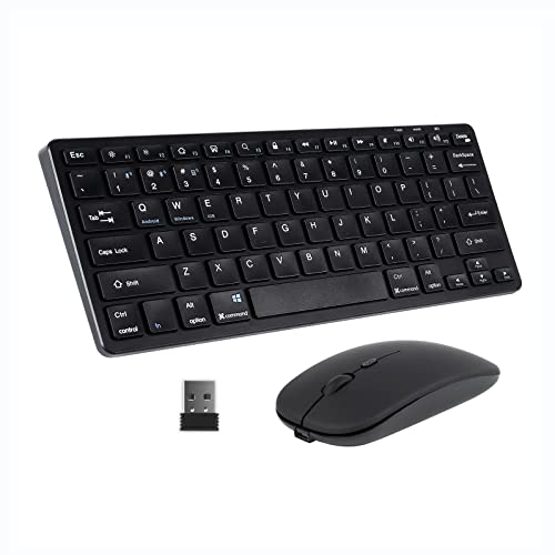 Bluetoothキーボードマウスセット 2.4GHz USBワイヤレス 3台接続 充電式 静音 78キー テンキーなし 薄型 英語配列 PC/ノートパソコン/タブレット/Windows/Android/Chrome/iPad/Mac/iOS/Surfac