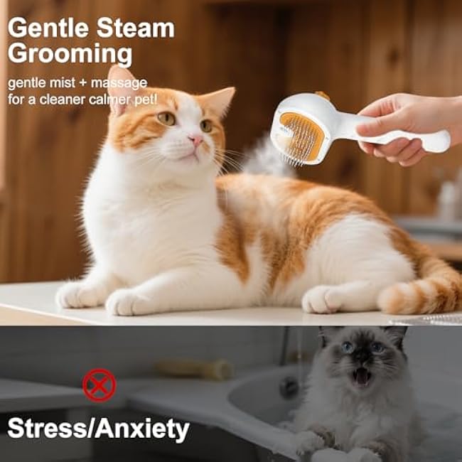 3-in-1 Pet Steam Brush Set for Dogs & Cats, Grooming Comb with Spray, Defur Tool, Water-Assisted Hair Removal, Spritz Brush, Multi-Purpose Kit, Undercoat Rake, Deshedding Brushes, Dematting Brush.-KP2py7NX