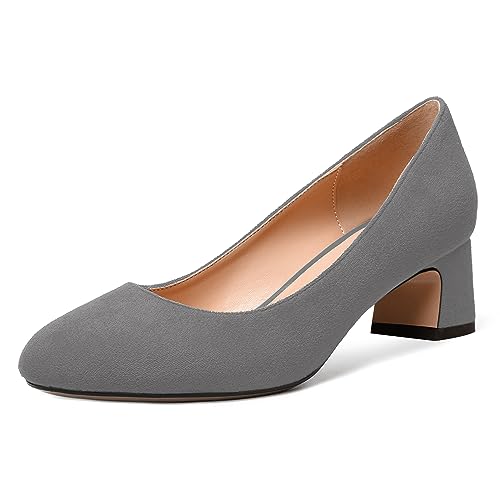 MODENCOCO Womens Suede Slip On Comfortable Formal Round Toe Office Chunky Low Heel Pumps Dress Shoes 2 Inch