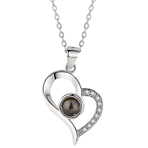 Collier Femme Argent Coeur Zircone Bijoux Cadeau avec Projection Lumineuse Romantique