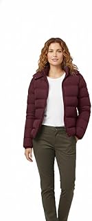 جاكيت مبطن للنساء بغطاء للرأس، بورجندي، ملابس خارجية شتوية