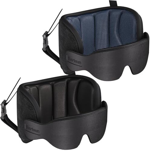 SARISUN Travel Pillows for Airplanes, Airplane Pillow with Sleeping Eye Mask, Travel Neck Pillow for Car, Road Trip Car Headrest, 2-Pack Airplane Travel Essentials, Black and Mottled Blue