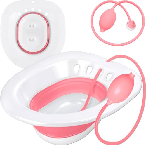 Image of Pochik Sitz Bath for Toilet Seat Hemorrhoids and Postpartum Care, Yoni Steam Seat, Perineal Soaking, Collapsible, Flusher Hose, Drain Holes, Wider Seating Area - Magenta