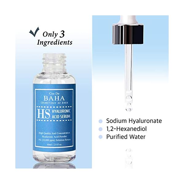 Pure Hyaluronic Acid 1% Powder Serum for Face 10,000ppm - Fine Line + Intense Hydration + facial moisturizer + Visibly Plumped Skin 2 Fl Oz