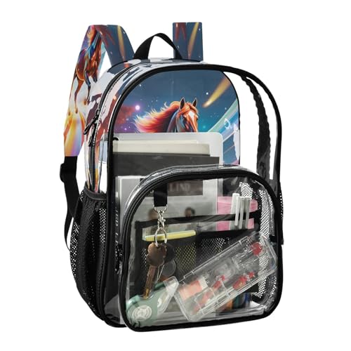 Rainbow Flying Horse Clear Backpack Heavy Duty See Through Transparent PVC BookBag for Kids Boy Girl School Work2